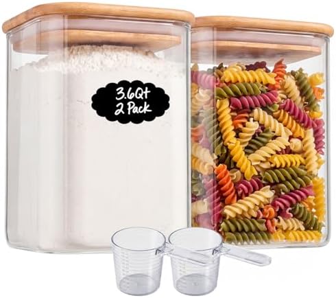 2-Pack 3.4Qt Large Glass Flour Sugar Storage Containers with Lids by Unknown