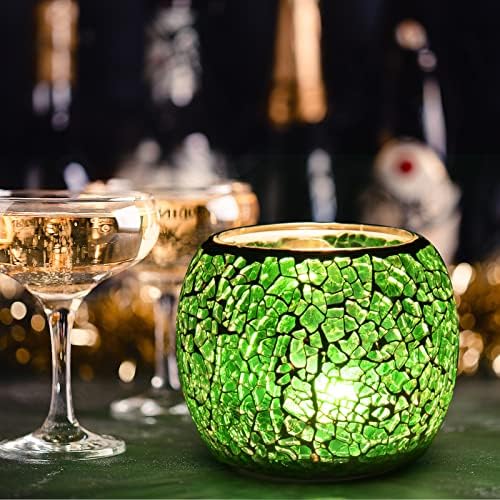 Rancco Glass Votive Candle Holder for Tealight, Romantic Mosaic Cracked Candle Holder, Candle Lamp Aromatherapy Candlescape Bowl for Valentine's Thanksgiving, Christmas Table Centerpiece,Party Decor - Image 2