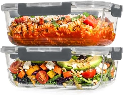Razab 2 Pcs 1860ml / 63 Oz Large Glass Food Storage Containers with Lids - Glass Meal Prep Containers with Locking Lids for Roasting, Storing Leftover, Lunch Container, BPA Free, Microwave & Oven Safe by RazabHomeGoods