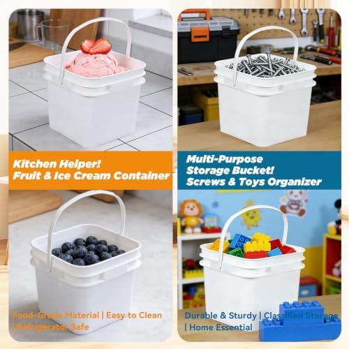 34 oz Food Storage Buckets with Lids, 4 Pack Square BPA Free Plastic Containers with Handles and Labels for Snacks, Meal Prep, Pantry and Freezer (White) - Image 5
