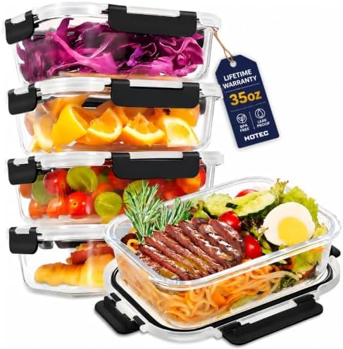 HOTEC 35OZ Glass Food Storage Container, 4-Pack by Hotec