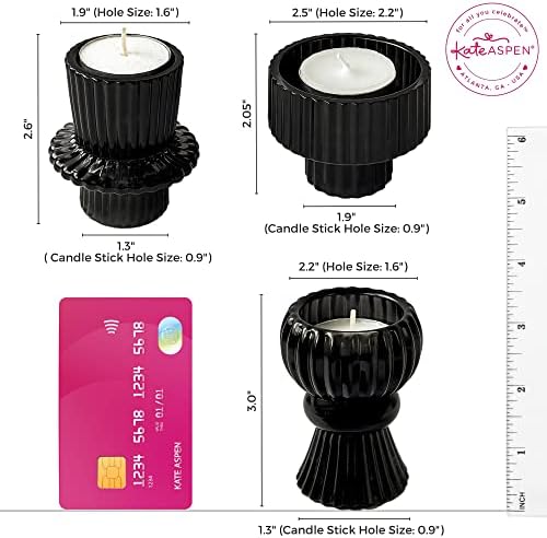 Kate Aspen Vintage Ribbed Glass Black Candlestick Holders, Pillar Candle, Tealight & Votive Candle Holders (Set of 6, 3 Assorted Sizes), Dining Table Decor, Shelf Decor, Centerpiece - Image 6