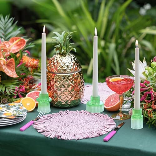 Vixdonos Colorful Glass Candlestick Holders Tealight Candle Holder Set for Table Centerpieces, Wedding Decor and Dinner Party (3 Pcs, Green White Gradient) - Image 5