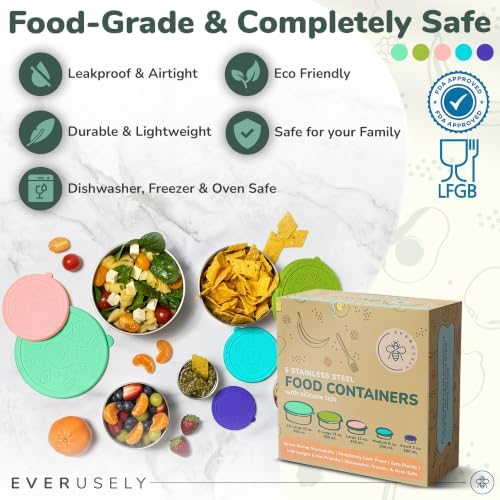 Microwavable Stainless Steel Food Containers, 5 Lunch Boxes, Garden Party - Image 4