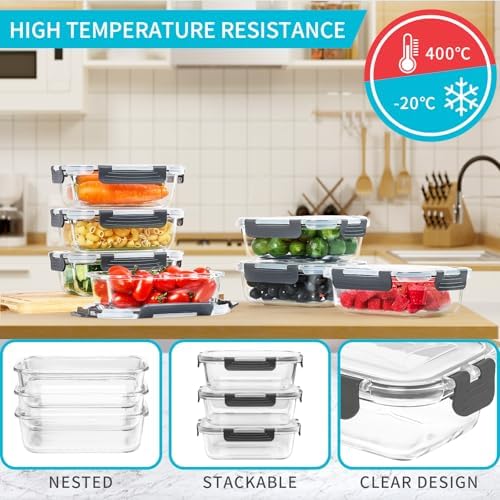 Skroam 10 Pack Glass Meal Prep Containers, 22 OZ Glass Airtight Food Storage Containers with Lids, Pantry Kitchen Storage Containers for Lunch, Food Storage, Meal Prep, Lunch Bento Boxes - Image 4