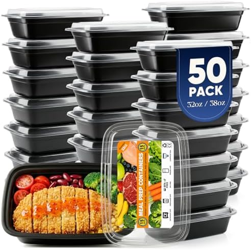 50 Pack 38OZ Meal Prep Containers Reusable Food Leftover Storage Containers by Unknown