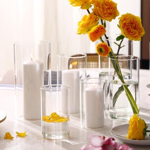 PHOSPHOR Hurricane Candle HoldersFor Pillar Candle Clear Glass Cylinder Centerpieces Vases Table Decoration Centerpiece Floral Room Decor Clear Seeded Bubbles Living Dining 3 Pieces - Image 6