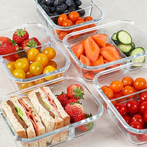 KOMUEE 30 oz 5 Pack Glass Meal Prep Containers 2 Compartments - Image 2
