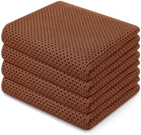 Homaxy 100% Cotton Waffle Weave Kitchen Dish Towels 4-Pack, Caramel by Homaxy
