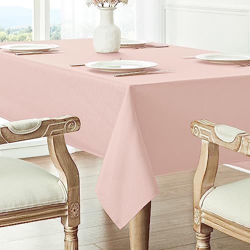 Veblandy 2 Pack Rectangle Tablecloth, 52x70 inch, Water Resistant Wrinkle Free Linen Textured Table Cloth Washable, Decorative Fabric Table Cover for Dining, Party and Camping, Pink - Image 2