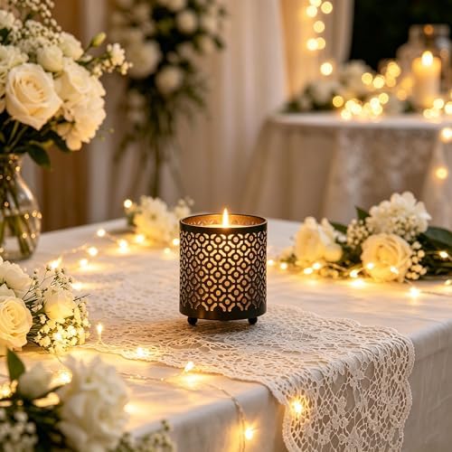 Hosley Set of 2 Black (Gold Inside) Metal Jar Holder Candle Sleeve 4.5" High. Votive, Tea Light Lanterns Ideal Gift for Weddings, Parties, Spa and Aromatherapy O6 - Image 6