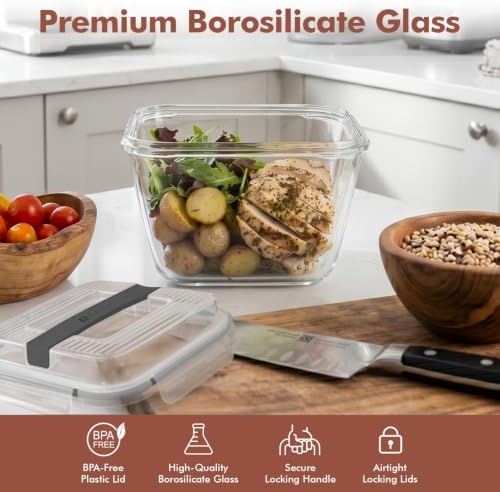 Razab 2700ml / 91oz / 11.5 Cups Large Glass Food Storage Container with Lid - Leakproof Glass Meal Prep Container for Roasting & Storing Leftovers, Glass Lunch Container, Microwave & Oven Safe - Image 5