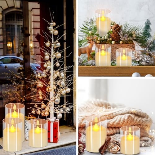wemarry Flameless Candles 4" 5" 6" Acrylic Glass Pillars 3" Diameter Battery Operated Flickering Candles Include 8-Key Remote with Timer Function 400+ Hours (Pure White, Warm Light 9 Pack) - Image 5