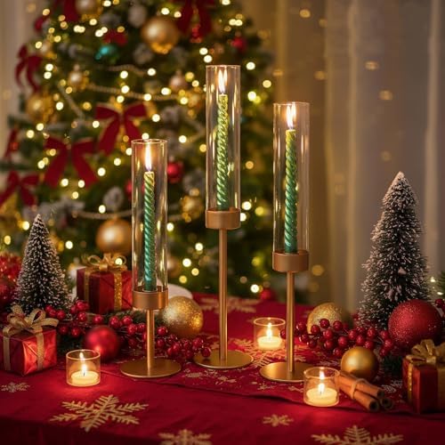 POKINE Glass Hurricane Candle Holders for Candlestick, Gold, Set of 3 - Image 2