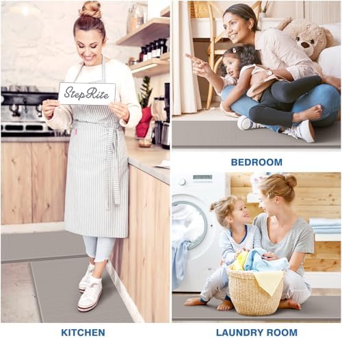 StepRite Kitchen Mats, 2PCS Kitchen Rugs, Cushioned Anti Fatigue Kitchen Mats for Floor, Non-Slip Standing Desk Mat, Waterproof Kitchen Rug Set for Kitchen, Floor, Office, 17.3"x30"+17.3"x70", Khaki - Image 6