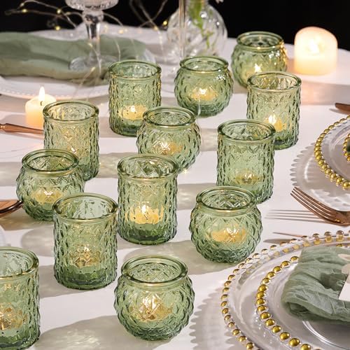NITIME 36Pcs Assorted Green Votive Candle Holders, Tea Lights Candle Holder for Table Centerpiece, Green Candle Holders for Wedding, Bridal Shower and Tea Party Decorations by NITIME