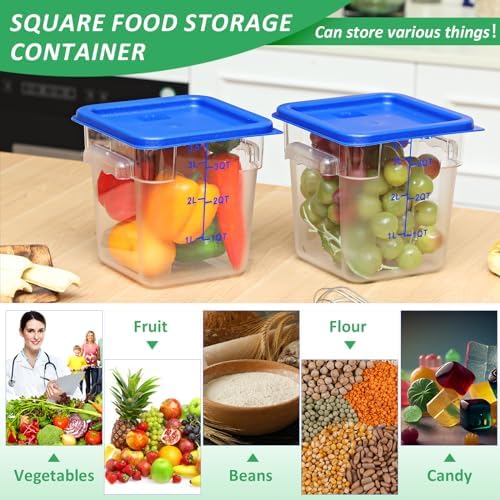 Yungyan 6 Pcs Commercial Clear Food Storage Containers 4 Qt Square Acrylic Airtight Food Storage Containers with Lids for Kitchen Restaurant Pantry Freezer Flour Sugar(Blue) - Image 6
