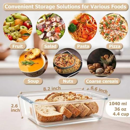 3 Packs 36oz Glass Food Storage Containers with Lids, Stackable Borosilicate Glass Bowls Meal Prep Lunch Containers Microwave Oven Freezer Safe (Gray-3) - Image 2