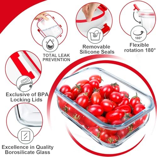 VERONES 5 PACK 36 OZ Glass Meal Prep Containers Set with Lids, Red - Image 5