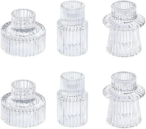 Vixdonos Glass Candlestick Holders Tealight Candle Holders for Table Centerpieces, Wedding Decor and Dinner Party (6 Pcs, Clear) by Vixdonos