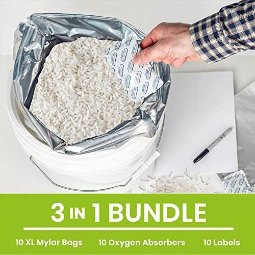 10pcs 5 Gallon Mylar Bags for Food Storage - 10 Mil Thick - Extra large bags 5 Gallon with Oxygen Absorbers 2500cc - Zipper Resealable Milar Bags - Bolsas Mylar 5 Galones - Image 4