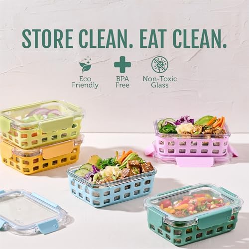 Ello Duraglass Glass Meal Prep Containers, 10 Pc, Meadow, 3.4 Cup (Pack of 2) - Image 2