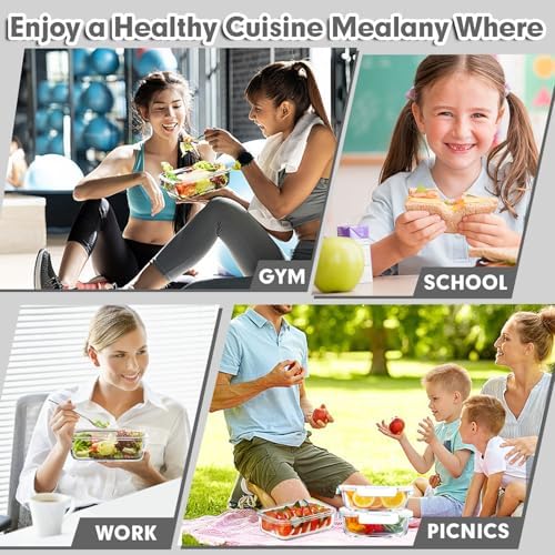 VERONES 5 PACK 36 OZ Glass Meal Prep Containers Set with Lids, White - Image 6