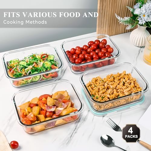 GEHE 4 Pack 52 oz Large Glass Food Storage Containers with Lids - Glass Meal Prep Containers For Baking, Storing, Airtight Lunch Container, Freezer, Dishwasher, Microwave and Oven Safe, BPA Free - Image 7