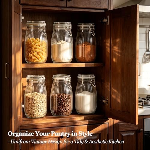 ComSaf Large Ribbed Glass Jars with Airtight Lids 51 oz 3 Pack Wide Mouth - Image 2