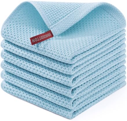 Homaxy 100% Cotton Waffle Weave Kitchen Dish Cloths 6-Pack, Sky Blue by Homaxy