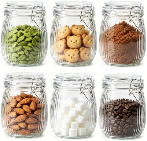 ComSaf Ribbed Glass Mason Jars with Airtight Lids 25 oz 6 Pack Coffee by ComSaf