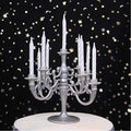 Mini Plastic Candle Holder Stand with 7Pcs Candelabra Taper Beautiful Vintage Candlestick Cake Topper Desk Ornament for Wedding Event Birthday Party Candelabra Cake Topper Silver by CheeseandU