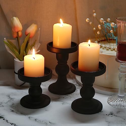 3-Piece Set of Black Glass Candlestick, Crystal Candlestick Holder Holder and Conical Candle, Christmas Candle Holder Decoration, Family Living Room Wedding Candle Holder (black1set) - Image 5