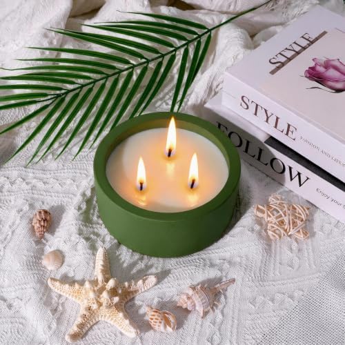 Viyffo 20oz Large Odor Eliminating Candle - Eucalyptus Mint, 3 Wick Fall Scented Soy Candle, Non Toxic, Matte Green Ceramic Jar, Fresh Home Fragrance for Bathroom, Pet, Smoke & Kitchen Odors - Image 2