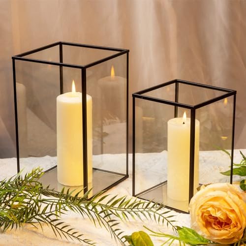 yshengood Hurricane Candle Holder Set of 2 Pcs, Black Candle Holder for Pillar Candle - Image 2