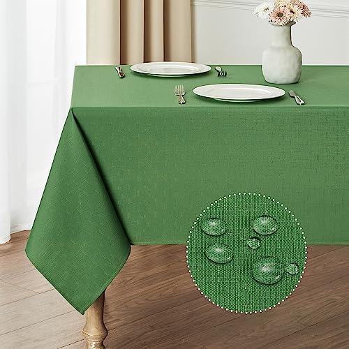 Veblandy Rectangle Tablecloth Waterproof 60x104 inch Linen Textured Table Cloth Stain and Wrinkle Resistant Washable, Decorative Fabric Table Cover for Dining, Party and Camping, Green by Veblandy