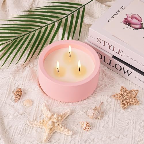 Viyffo 20oz Large Fall Scented Candle - Rose & Jasmine, 3 Wick Non Toxic Soy Candle, Ivory Pink Ceramic Jar, Luxury Home Fragrance, Elegant Room Décor & Premium Birthday Gift - Image 2