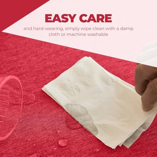 Decorelia Waterproof Faux Linen Rectangle Tablecloth, Spillproof Wrinkle Free Outdoor Reusable Table Cloth for Patio,Holiday,Banquet,Party,Buffet Dinner (Oblong,60 x 120 Inch (10-12 Seats),Red) - Image 3