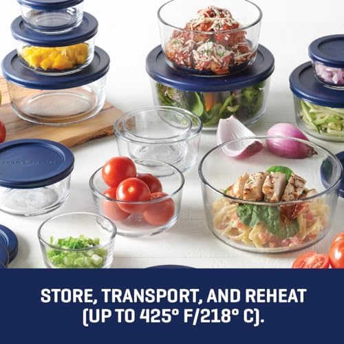 Anchor Hocking 26 Piece Glass Storage Containers with Lids (13 Glass Food Storage Containers & 13 Navy Blue SnugFit Lids) - Image 4