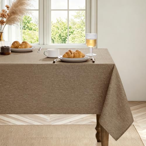 Decorelia Faux Linen Farmhouse Table Cloth 52"x70" for Rectangle Dining Table, Coffee Waterproof Outdoor Washable Cloth Fall Tablecloth for Rectangular Kitchen Outdoor Party Restaurant Patio Table - Image 2