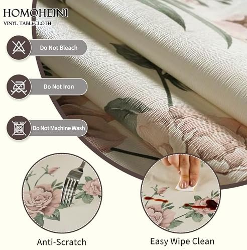 Rectangle Table Cloth,100% Waterproof Tablecloth Oil Proof Spill Proof Vinyl Table Cloth, Wipe Clean Plastic Table Cover for Dining, Camping, Indoor and Outdoor 54" x 120",Rose - Image 3