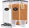 DWËLLZA KITCHEN Extra Large Flour and Sugar Storage Containers 9.5L Set of 2 Plastic Bulk Airtight Food Storage with Lids for Rice, Cereal, Pasta or Brown Sugar with Marker, Labels & Measuring Cups by DW%C3%8BLLZAKITCHEN
