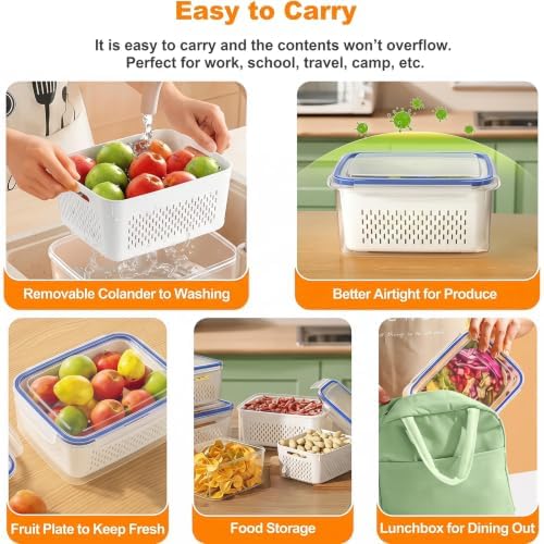 2pcs 4 in 1 Fruit Storage Containers for Fridge with Removable Colanders - Image 7