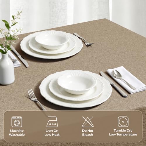 Decorelia Faux Linen Farmhouse Table Cloth 52"x70" for Rectangle Dining Table, Coffee Waterproof Outdoor Washable Cloth Fall Tablecloth for Rectangular Kitchen Outdoor Party Restaurant Patio Table - Image 3