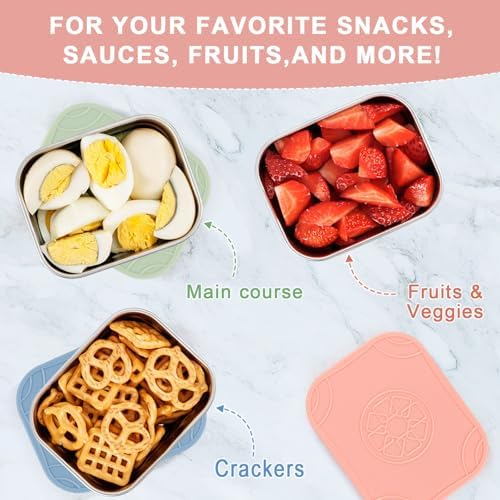 Caperci 3-Pack Stainless Steel Snack Containers with Silicone Lids - 10oz Reusable Small Food Storage Containers for Snacks & Deli Foods, Leak-Proof, Easy Open & BPA-Free (290ML) - Image 4
