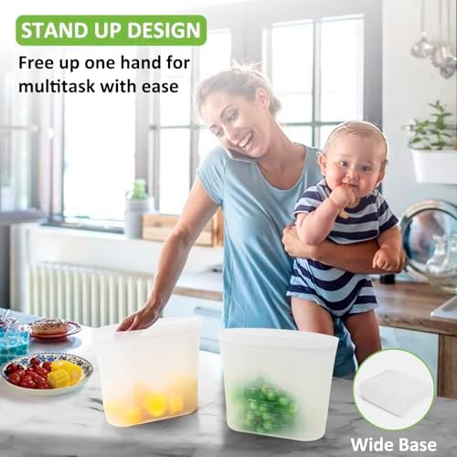 Reusable Storage Bags Extra Large, 0.8 Gallon/101 fl.oz/3000 ml, 4 Pack 100% Silicone Food Storage Bags Stand Up Zip Lock for Large Food Items, Freezer Microwave Oven Dishwasher Safe, Translucent - Image 4