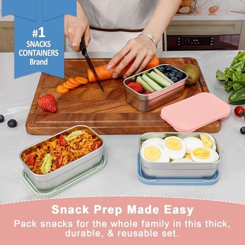 Caperci 3-Pack Large Stainless Steel Snack Containers with Silicone Lids - 15oz Reusable Small Food Storage Deli Containers for Snacks & Meal Prep, Leak-Proof, Easy Open & BPA-Free (440ML) - Image 3