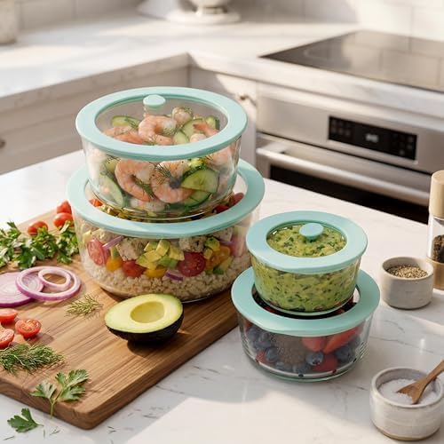 Urban Green Glass Food Container Set with Glass Lid, 4 Pack, Meal Prep Containers with Silicone Framed Airtight Lid, Leakproof, 100% Plastic Free, - Image 7
