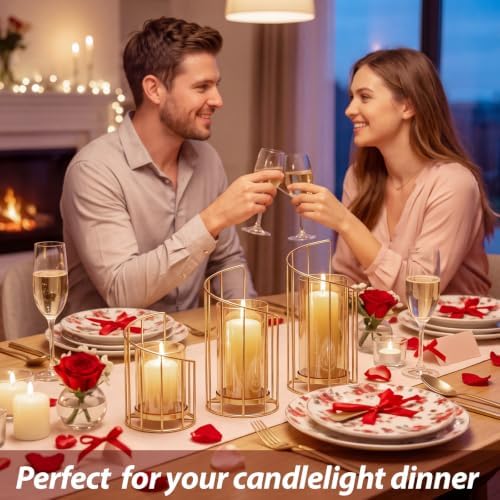 Baquler 3 Pcs Gold Metal Wire Candle Holders Decorative Glass Tea Light - Image 6