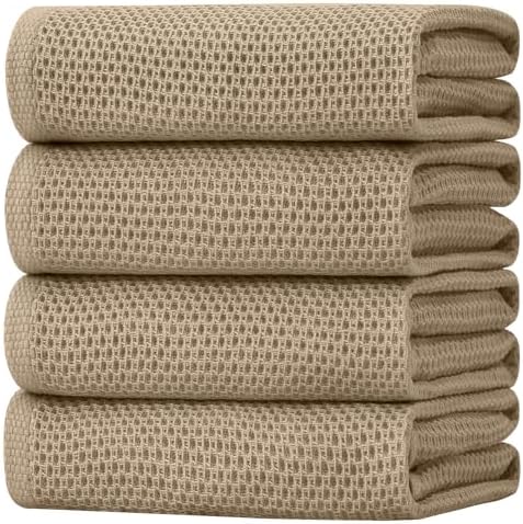 Homaxy 100% Cotton Oversized Waffle Weave Kitchen Towels 4-Pack, Tan by Homaxy